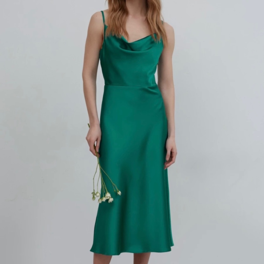 SATIN SLIP DRESS GREEN | size XXS-XS